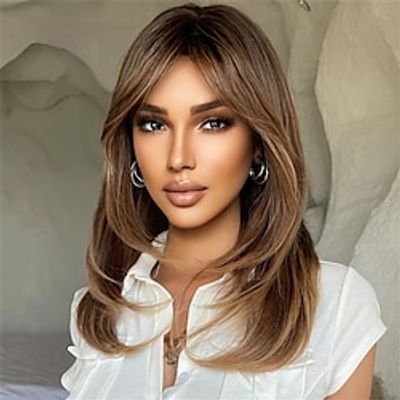 Butterfly Haircut Short Ombre Brown Mixed Blonde Bob Wigs For Women Cute Bob Layered Straight Synthetic Wigs Nature Looking Hair Wigs miniinthebox