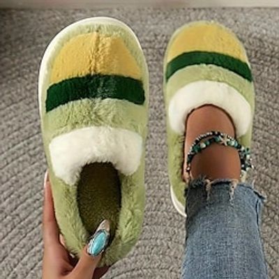 Women's Slippers Fuzzy Slippers Fluffy Slippers House Slippers Daily Indoor Flat Heel Round Toe Casual Comfort Minimalism Faux Fur Loafer Pink Green Beige Lightinthebox