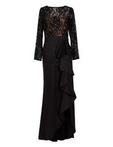 Lace Top Ruffled Taffeta Slit Gown Lace Top Ruffled Taffeta Slit Gown