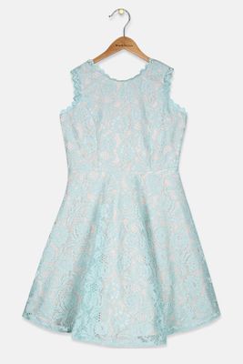 Big Girls Plus Scalloped Lace Fit & Flare Dress Turquoise Big Girls Plus Scalloped Lace Fit & Flare Dress Turquoise