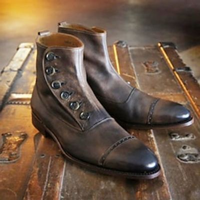 Men's Boots Button Boots Formal Shoes Dress Shoes Walking Business Casual British Daily Office  Career PU Plush Height Increasing Mid-Calf Boots Zipper Black khaki Brown boots Brown checkered color Lightinthebox