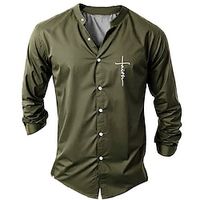 Faith Men's Fashion Casual 3D Printed Shirt Outdoor Daily Wear Vacation Spring Summer Standing Collar Long Sleeve Army Green Burgundy Navy Blue S M L 4-Way Stretch Fabric Shirt Lightinthebox
