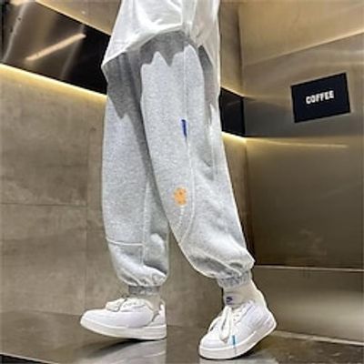Kids Boys Sweatpants Trousers Solid Color Graphic Comfort Pants School Daily White Gray High Waist Lightinthebox
