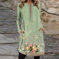 Women's Casual Dress T Shirt Dress Tee Dress Shift Dress Green Blue Khaki Long Sleeve Floral Pocket Winter Fall Autumn Crew Neck Winter Dress Fall Dress 2022 S M L XL XXL 3XL Lightinthebox - thumbnail