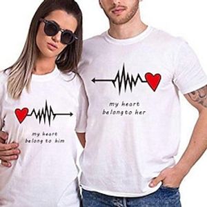 Couple Tshirt Heart 1pc Couple's Men's Women's T shirt Tee Crew Neck White Valentine's Day Daily Short Sleeve Print Fashion Casual Lightinthebox