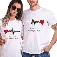Couple Tshirt Heart 1pc Couple's Men's Women's T shirt Tee Crew Neck White Valentine's Day Daily Short Sleeve Print Fashion Casual Lightinthebox - thumbnail