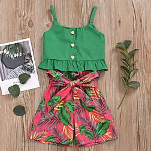 Kids Girls' Clothing Set 2 Piece Sleeveless Green Floral Print Daily Wear Basic Regular 2-6 Years Lightinthebox