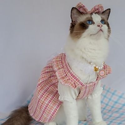 pink 2 Piece Strap Dress Shirt Pink Plaid Headflower Necklace Lightinthebox