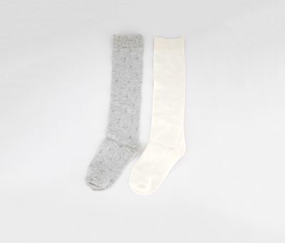 Girls 2-Pair Knee High Socks White/Gray Girls 2-Pair Knee High Socks White/Gray