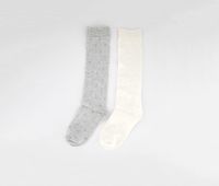 Girls 2-Pair Knee High Socks  White/Gray - thumbnail