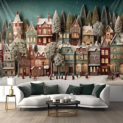 Christmas Houses Hanging Tapestry Wall Art Xmas Large Tapestry Mural Decor Photograph Backdrop Blanket Curtain Home Bedroom Living Room Decoration miniinthebox