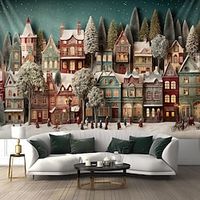 Christmas Houses Hanging Tapestry Wall Art Xmas Large Tapestry Mural Decor Photograph Backdrop Blanket Curtain Home Bedroom Living Room Decoration miniinthebox - thumbnail