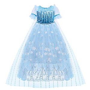 Kids Little Girls' Dress Graphic Snowflake A Line Dress Birthday Performance Ruched Mesh Lace Light Blue Maxi Short Sleeve Princess Costume Dresses Fall Summer Regular Fit 3-10 Years miniinthebox