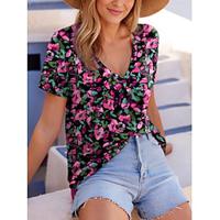 Women's T shirt Tee Floral Daily Print Rose Pink Short Sleeve Fashion V Neck Summer Lightinthebox