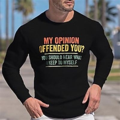 Men's T shirt Tee Graphic Letter Crew Neck Black Long Sleeve Hot Stamping Street Daily Print Tops Fashion Designer Casual Comfortable miniinthebox