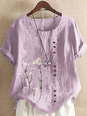 Round Neck Casual Loose Floral Print Short Sleeve Blouse Round Neck Casual Loose Floral Print Short Sleeve Blouse