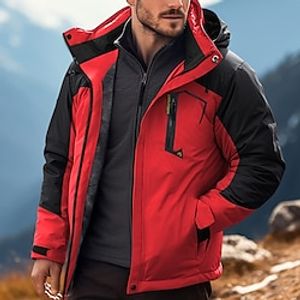 Men's Winter Jacket Fleece Jacket Raincoat Hiking Jacket Outdoor Daily Wear Warm Pocket Fall Winter Color Block Fashion Streetwear Hooded Regular Black Red Royal Blue Blue Ink Blue Jacket Lightinthebox