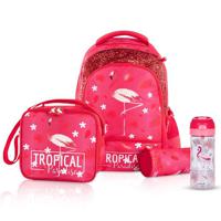 Eazy Kids 17Inch Set Of 4 School Bag With Tritan 420Ml Water Bottle Lunch Bag And Pencil Case - Tropical Pink