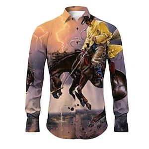 Cowboy Vintage western style Men's Shirt Western Shirt Outdoor Street Casual Daily Fall  Winter Turndown Long Sleeve Blue Purple Orange S M L Shirt Lightinthebox