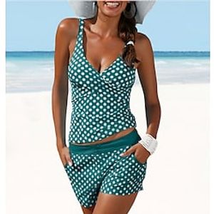 Women's Swimwear Tankini 2 Piece Swimsuit Push Up Polka Dot Green Black Army Green Vest Bathing Suits New Casual Vacation / Sports / Summer / Padded Bras miniinthebox