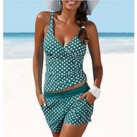 Women's Swimwear Tankini 2 Piece Swimsuit Push Up Polka Dot Green Black Army Green Vest Bathing Suits New Casual Vacation / Sports / Summer / Padded Bras miniinthebox - thumbnail