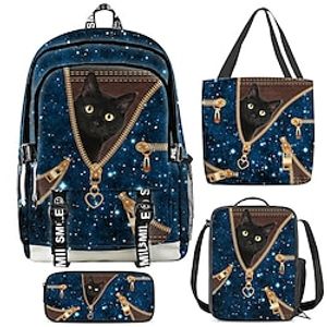 Women's Backpack School Bag Bookbag 3D Print Commuter Backpack School Daily Galaxy Cat Polyester Large Capacity Lightweight Durable Zipper Print Blue Lightinthebox