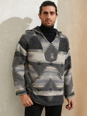 Men Fashion Woolen Tribal Print Kangaroo Pocket Long Sleeve Hoodie Men Fashion Woolen Tribal Print Kangaroo Pocket Long Sleeve Hoodie