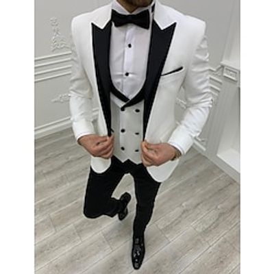 White Men's Wedding Suits Solid Colored 3 Piece Business Formal WorkWear Standard Fit Single Breasted One-button 2024 Lightinthebox