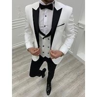 White Men's Wedding Suits Solid Colored 3 Piece Business Formal WorkWear Standard Fit Single Breasted One-button 2024 Lightinthebox - thumbnail
