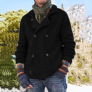 Men's Unisex Cardigan Knitted Solid Color Stylish Vintage Style Long Sleeve Sweater Cardigans Shirt Collar Fall Winter Army Green Gray Black miniinthebox