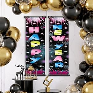 1pc Happy New Year Poster with Hangers Courtyard Party Wall Art Canvas Posters Art For Home Living Room Decoration Wall Art Decor miniinthebox