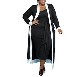 Women's Plus Size Loungewear Sets Patchwork Fashion Comfort Soft Street Date Vacation Polyester Breathable Crew Neck Long Sleeve Dress Fall Spring Black Pink Lightinthebox