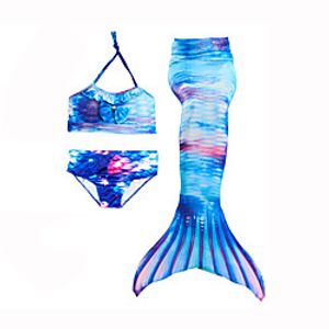 Kids Girls' Swimwear Bikini 3pcs Swimsuit The Little Mermaid Swimwear Geometric Blue Active Cute Bathing Suits 3-10 Years miniinthebox
