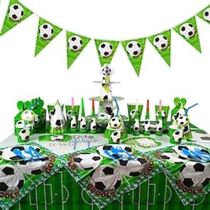 World Cup Paty Supplies 16Pcs Set, Football Theme Party Plates Napkins Tablecloths Tableware Set, Party Decorations Table Decor for 2022 Soccer World Cup Lightinthebox