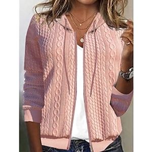 Women's Cardigans Hoodied Cardigans Outdoor Zipper Solid Color Windproof Fashion Regular Fit Sweater Long Sleeve Fall White S Lightinthebox