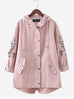 Embroidery Hooded Trench Coats