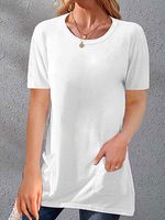 Round Neck Casual Loose Solid Color Short-sleeved T-shirt