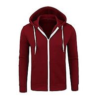 Fashion Zipper Hoodie for Men,Solid Color Long Sleeve Hoody Casual Slim fit Pullover Sweatshirt with Pocket Wine Red Lightinthebox - thumbnail