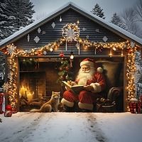 Christmas Outdoor Garage Door Cover Snowman Reading Xmas Door Banner Party Large Door Mural Christmas Backdrop Decoration for Holiday Home Wall Decorations Lightinthebox - thumbnail