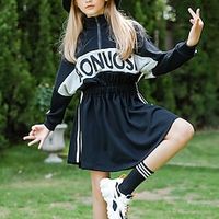 Kids Little Girls' Dress Letter A Line Dress Daily Print Black Above Knee Long Sleeve Beautiful Cute Dresses Spring Summer Regular Fit 4-12 Years miniinthebox - thumbnail