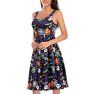 Women's A Line Dress Midi Dress Black Strap Print Vintage Style Summer Deep U Vintage 2021 S M L XL XXL miniinthebox