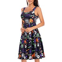 Women's A Line Dress Midi Dress Black Strap Print Vintage Style Summer Deep U Vintage 2021 S M L XL XXL miniinthebox - thumbnail