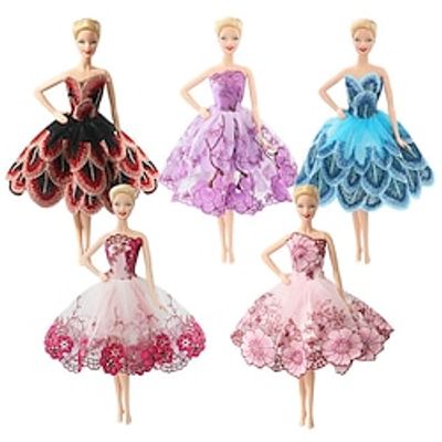 Rondom 5 Pcs Barbie Doll Lace Embroidery Princess Dress Dress Change Wedding Dress Girl's Clothing Velcro Short Skirt Lightinthebox