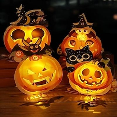 Halloween Pumpkin Lamp Prop Decoration Portable Lantern Dress Up Toy Handmade DIY Luminous Atmosphere Layout Ambient Light Halloween Decoration Lightinthebox