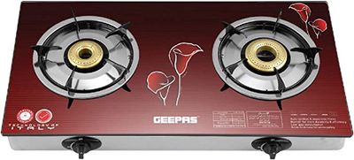 Geepas Tempered Glass Double Burner Gas Cooker, Red, GK5602