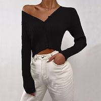 Women's Cardigan Sweater Jumper Ribbed Crochet Knit Knitted Pure Color V Neck Stylish Casual Daily Outdoor Fall Winter White Black S M L  Long Sleeve Lightinthebox - thumbnail