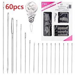 60 Pieces Stainless Steel Big Eye Hand Sewing Needles Set with 1 Threader Long Needles Embroidery Needle with Different Sizes Lightinthebox