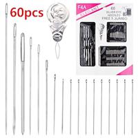 60 Pieces Stainless Steel Big Eye Hand Sewing Needles Set with 1 Threader Long Needles Embroidery Needle with Different Sizes Lightinthebox - thumbnail