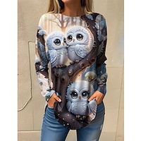 Women's T shirt Tee Animal White Navy Blue Blue Print Long Sleeve Daily Weekend Fashion Round Neck Regular Fit Spring   Fall Lightinthebox - thumbnail