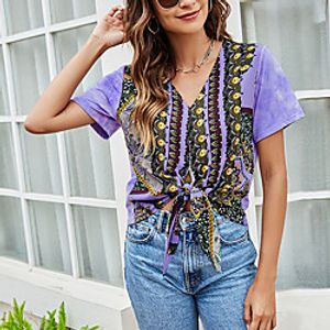 Women's T shirt Tie Dye Round Neck V Neck Basic Tops Purple miniinthebox